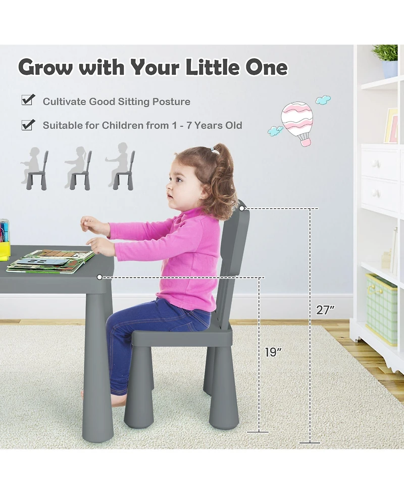 Sugift 3 Pieces Multifunction Activity Kids Play Table and Chair Set