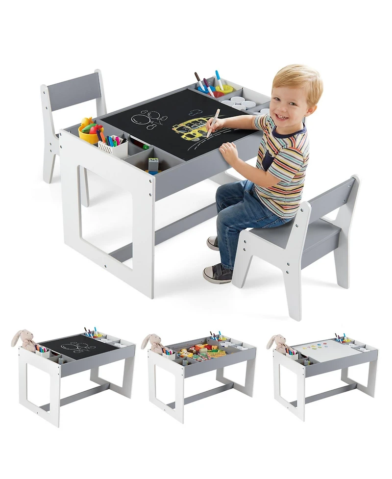 Sugift Multifunctional Kids Table and 2 Chairs Set with Chalkboard