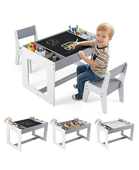 Sugift Multifunctional Kids Table and 2 Chairs Set with Chalkboard