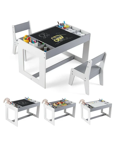 Sugift Multifunctional Kids Table and 2 Chairs Set with Chalkboard