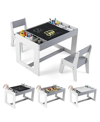 Sugift Multifunctional Kids Table and 2 Chairs Set with Chalkboard