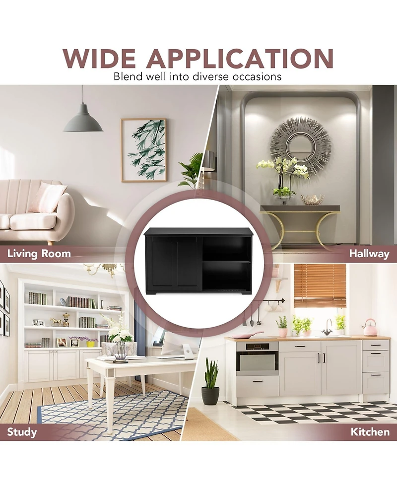 Sugift Kitchen Storage Cabinet with Sliding Door and Shelves