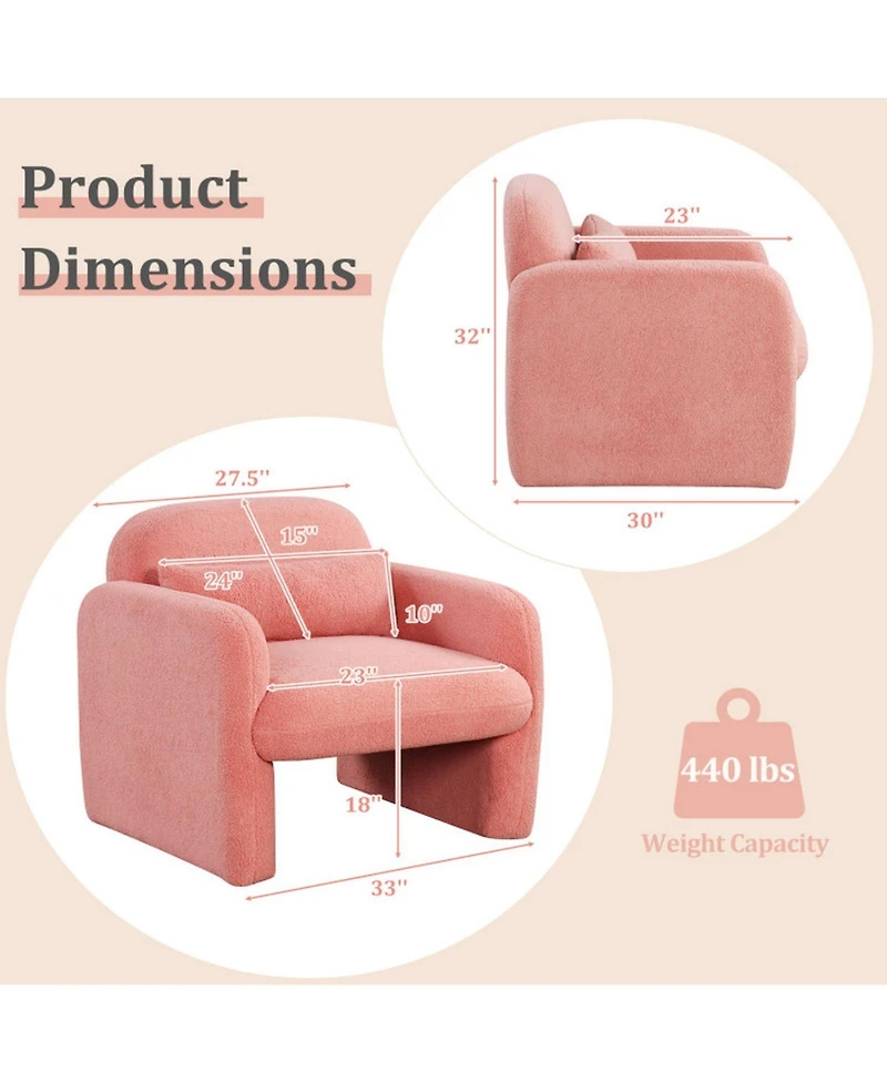 Gouun Modern Sherpa Accent Chair with Waist Pillow and Curved Armrests