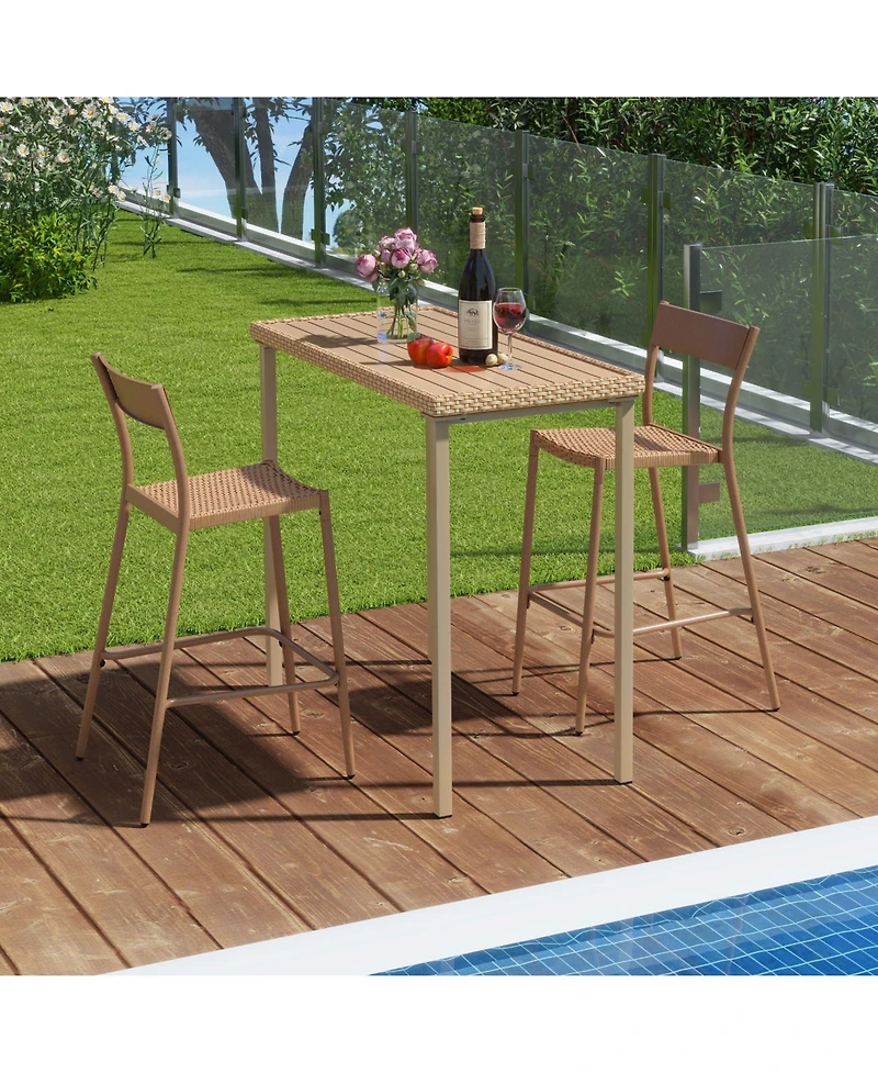 sumyeg 3-Piece Patio Bar Table Set with Bar Height Table and 2 Armless Chairs