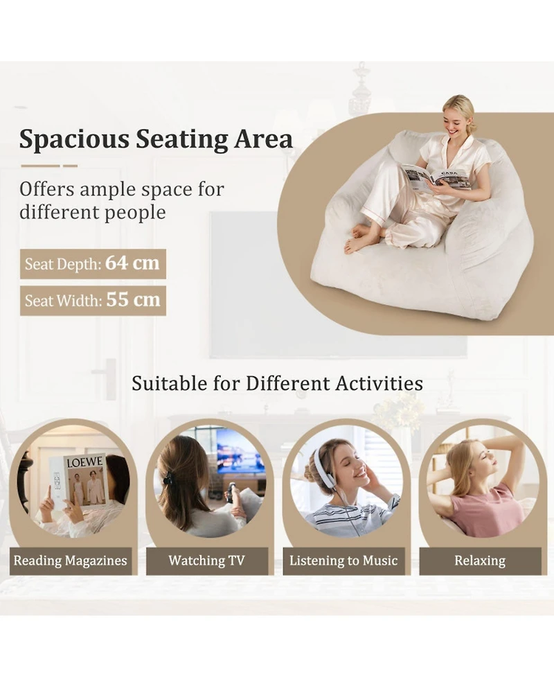 Gouun Plush Bean Bag Lazy Sofa Chair with Ultra-Soft Velvet Cover