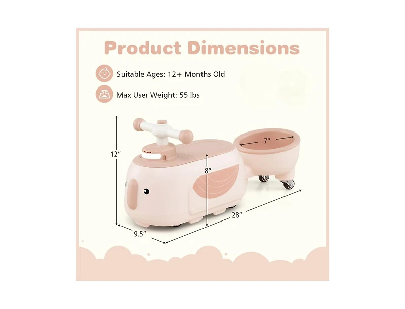 Slickblue Toddler Ride-On Car with Trailer, Lights and Music