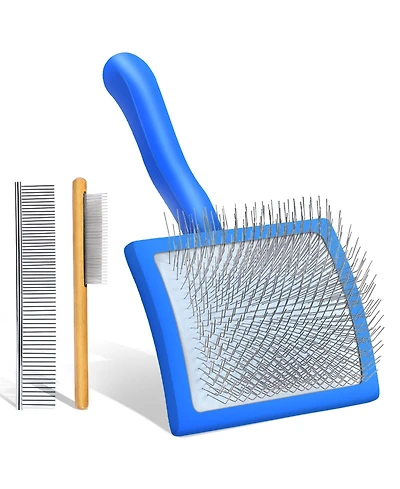 Aronkl Dog Slicker Brush Grooming Kit Long Hair Detangles Mats Shedding Wooden Handle Combs