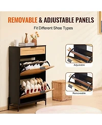 Sugift Rattan Shoe Cabinet, Narrow 2 Flip Drawers and 1 Slide Drawer