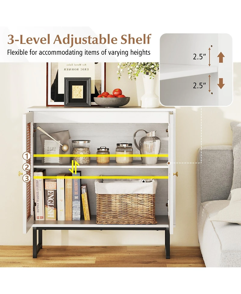 Sugift Rattan Buffet Storage Cabinet with Doors and Adjustable Shelf