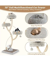 Zeus & Ruta 70 Inch 4 Tier Cat Activity Center with 3 Perches Playful Balls and Resting Hideout