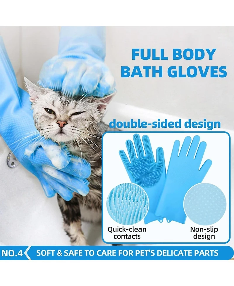 Aronkl Pet Bath Grooming Kit with Hair Brush Towel Washing Gloves Shampoo Scrubber