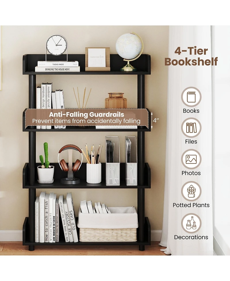 Slickblue 4 Tier Open Bookcase Industrial Shelf with Anti Tip Hardware