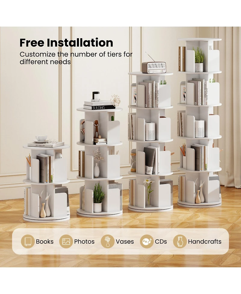 Sugift Five Tier Rotating Bookshelf with Dividers and Safety Baffles