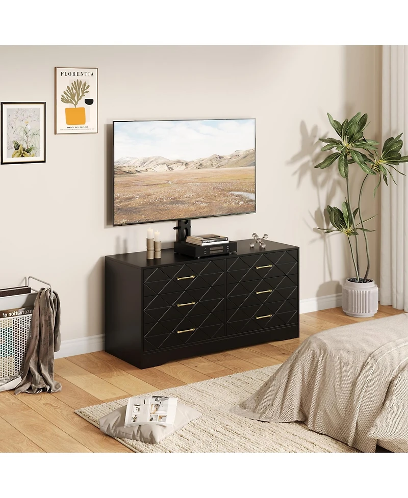 gaomon 6 Drawer Tv Stand Dresser for 32-80 Inch TVs, Wood Entertainment Center with Adjustable Mount.