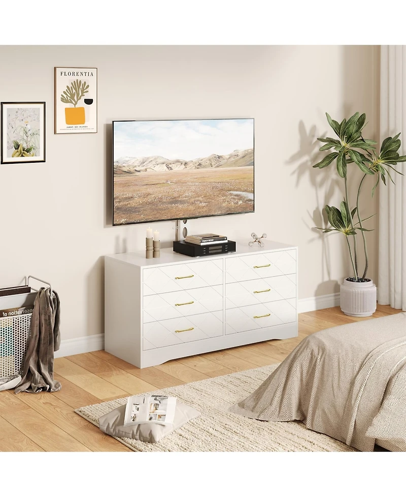 gaomon 6 Drawer Tv Stand Dresser for 32-80 Inch TVs, Wood Entertainment Center with Adjustable Mount.