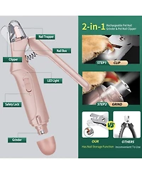 Aronkl 2 in 1 Pet Nail Clipper Grinder with Led Lights Quick Sensor Safety Guard Usb Rechargeable Low Noise for Dogs Cats