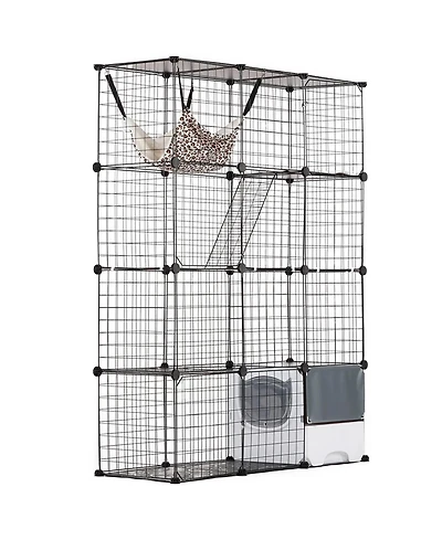 Zeus & Ruta Large 4 Tier Cat Cage with Detachable Metal Wire, Litter Box, Hammock, Ramp, Indoor Outdoor Crate for Kittens