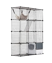 Zeus & Ruta Large 4 Tier Cat Cage with Detachable Metal Wire, Litter Box, Hammock, Ramp, Indoor Outdoor Crate for Kittens