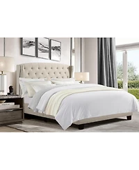 Boyel Living High Back Upholstered Bed Frame with Studded Detail Platform Bed with Solid Wood Frame Soft Fabric