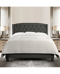 Boyel Living High Back Upholstered Bed Frame with Studded Detail Platform Solid Wood and Soft Fabric