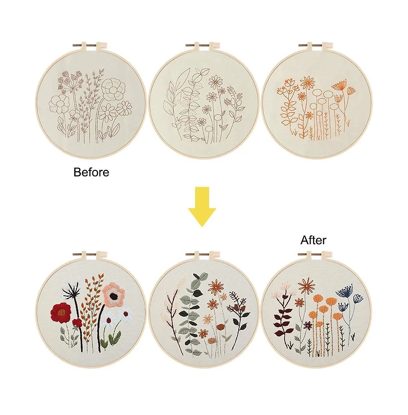 Gnuadz 3 Pack Embroidery Starter Kit Beginners Stamped Cross Cute Flowers Patterns Hoop Threads Adults