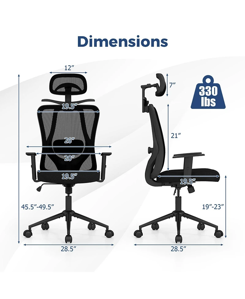 Slickblue Ergonomic Office Chair 3D Headrest Reclining Backrest