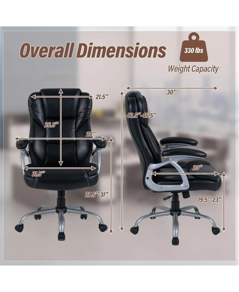 Slickblue Ergonomic Executive Office Chair Leather Padded Seat Armrests
