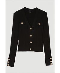 Karen Millen Women's Viscose Blend Rib Military Trim Cardigan