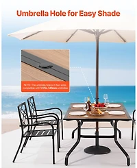 Gouun Wood-Like Steel Slat Patio Dining Table with Umbrella Hole