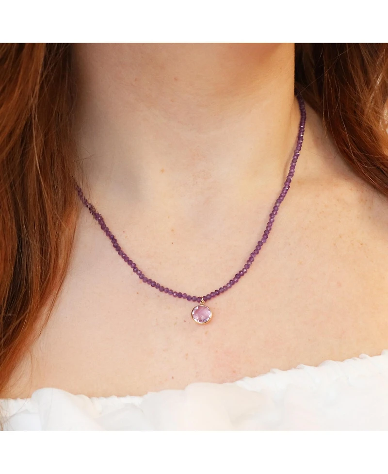 The Lovery Amethyst Bead Bezel Necklace 14K Yellow Gold