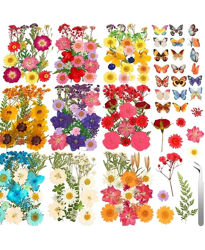 Gnuadz 235 Pcs Pressed Dried Flowers Bulk Dry Molds Candles Diy Art Making Tweezers Butterfly Stickers Set