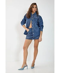 Nasty Gal Women's Denim Embellished Long Sleeve Shirt