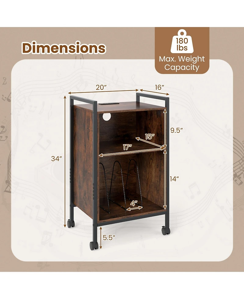 Sugift Mobile Record Player Stand with Power Outlet Storage
