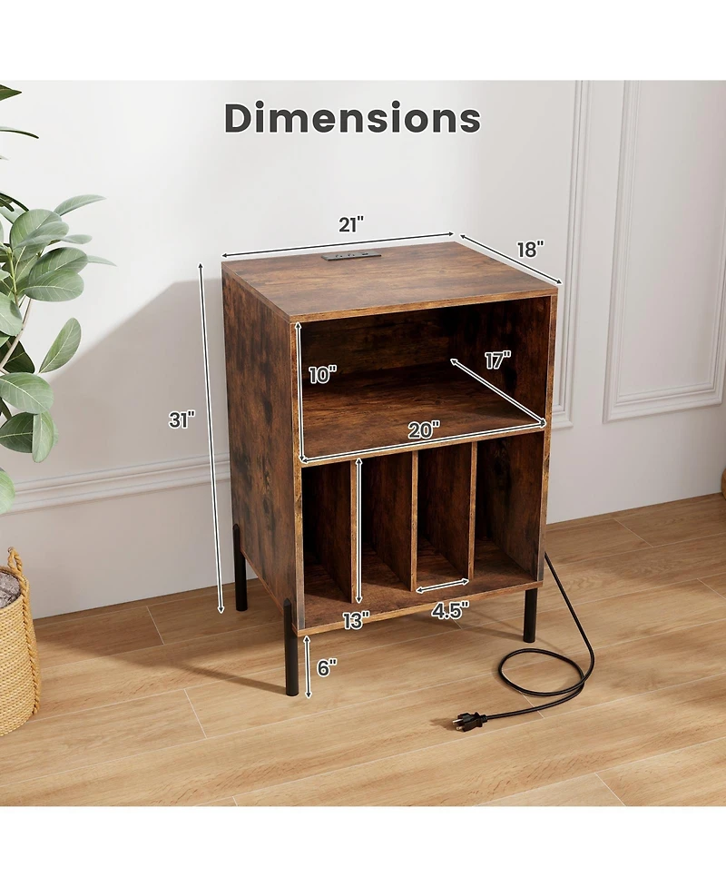 Sugift Record Player Stand with Storage Shelf and Charging Station