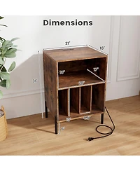 Sugift Record Player Stand with Storage Shelf and Charging Station