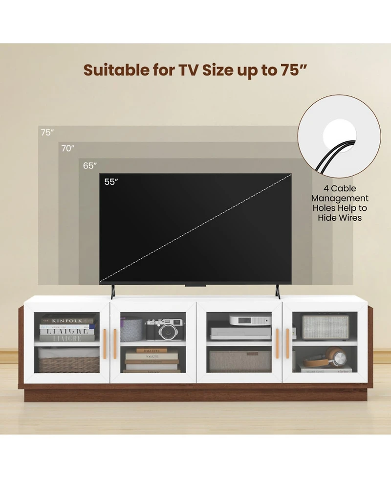 Gouun 70 in Tv Stand with 4 Tempered Glass Doors for TVs up to 75