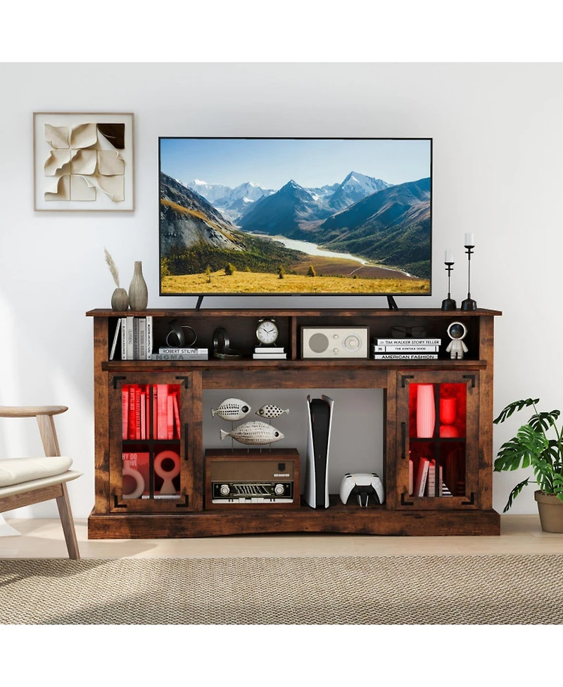 Gouun 58 in Tv Stand with Rgb Led Lighting and Adjustable Glass Shelves