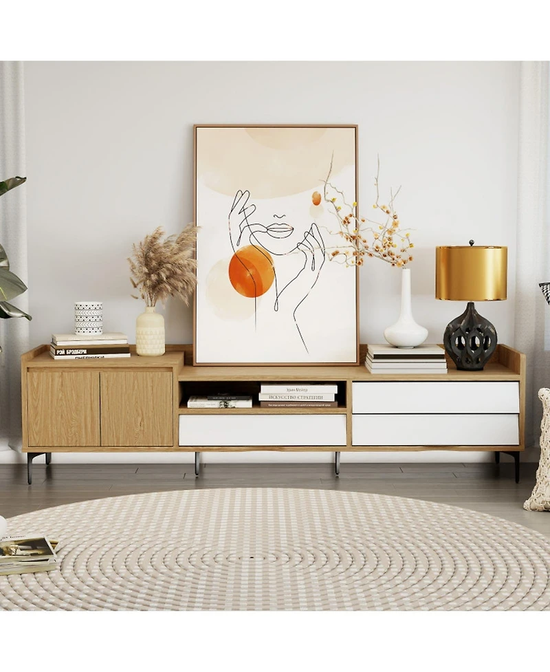 Gouun 71 in Mid-Century Entertainment Center with Drawers and Storage Cabinet