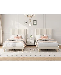 gaomon Set of 2 Velvet Upholstered Platform Beds with Adjustable Tufted Headboard – Vertical Channel Design