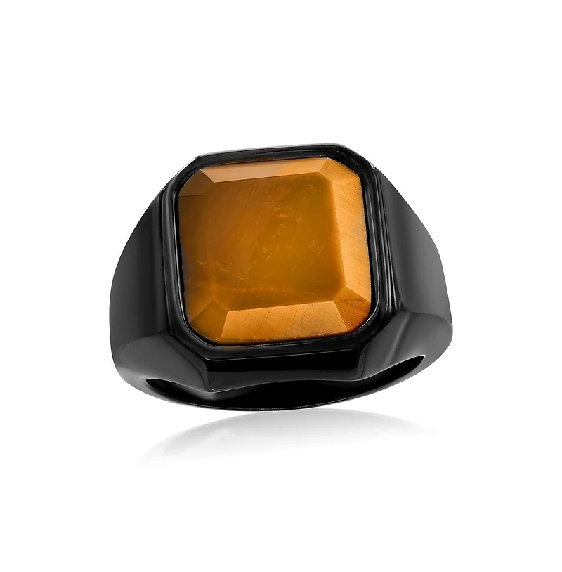 Metallo Stainless Steel Square Tiger Eye Ring