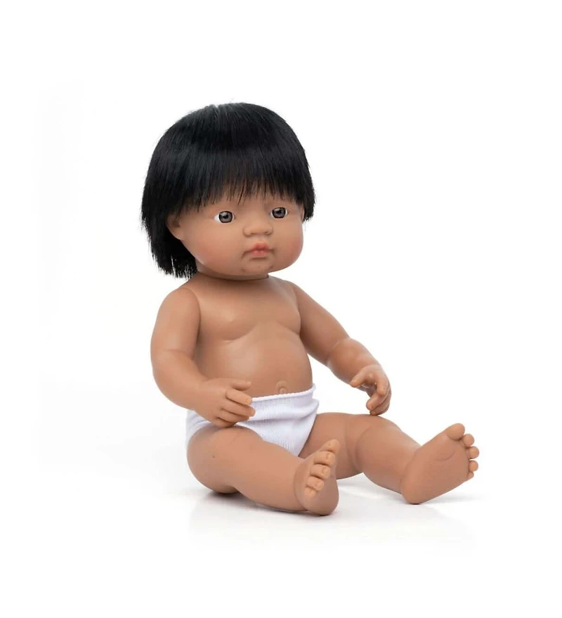 Miniland baby Doll 15'' Native American Boy (Polybag) - Made in Spain, Anatomically Correct, Quality, Inclusion, Vanilla scented