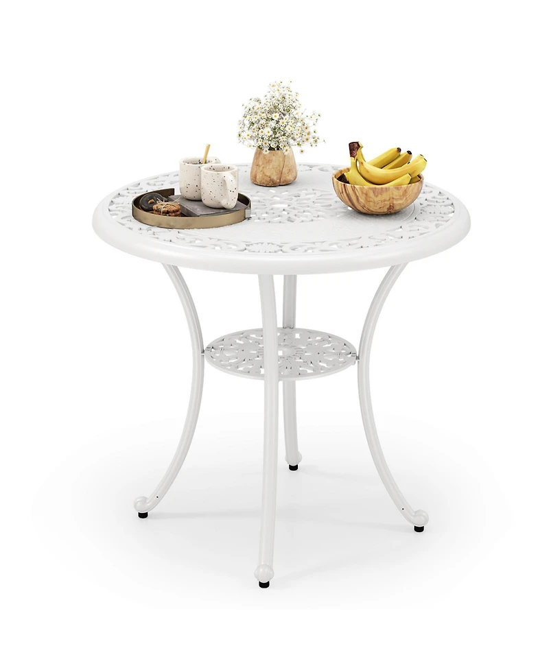 Gouun Round Cast Aluminum Patio Dining Table with Umbrella Hole