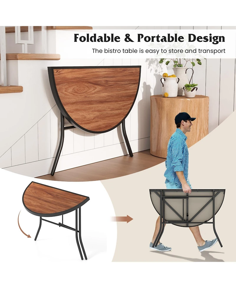 Gouun Half-Round Folding Event Table with Wood Grain Top