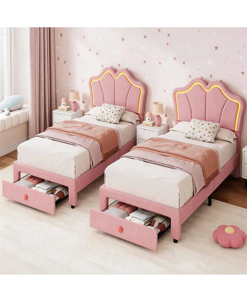 Homfan Set of 2 Dreamy Velvet Platform Bed with Adjustable Channel-Tufted Headboard – Soft Linen Upholstery, No Box Spring Needed