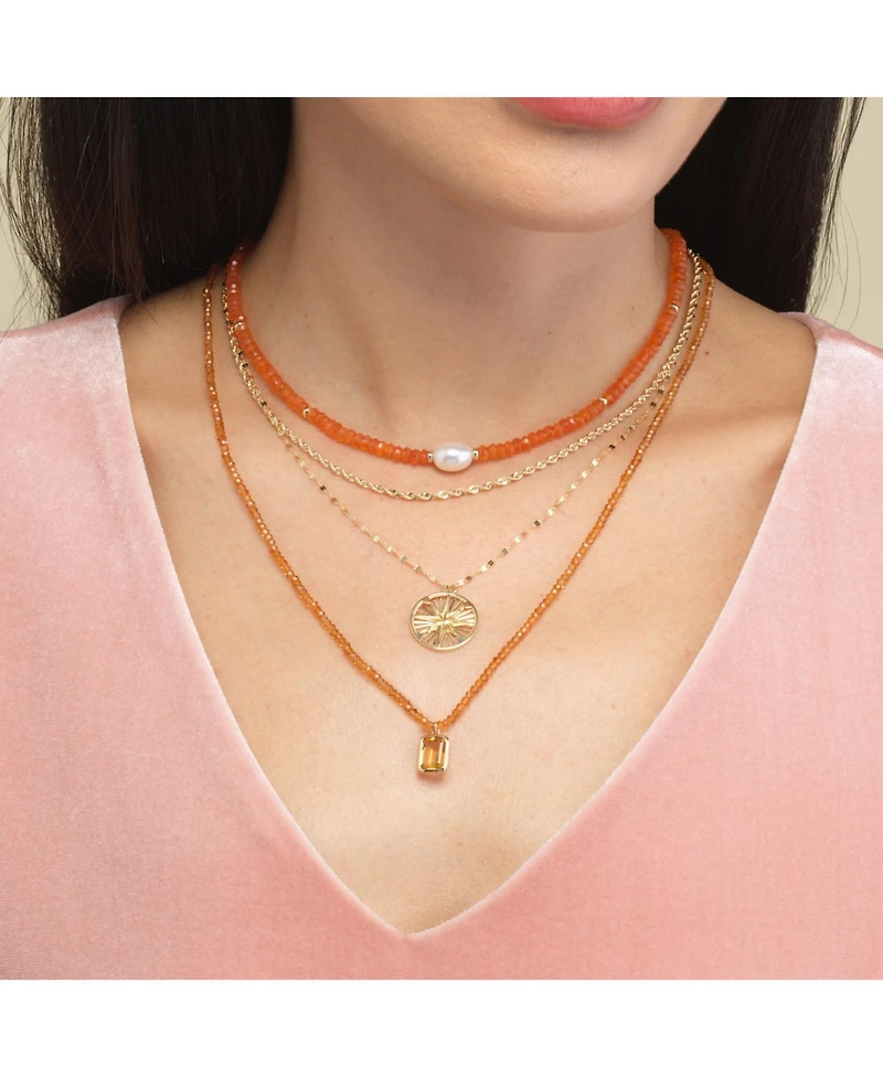 The Lovery Citrine Bead Bezel Necklace 14K Yellow Gold