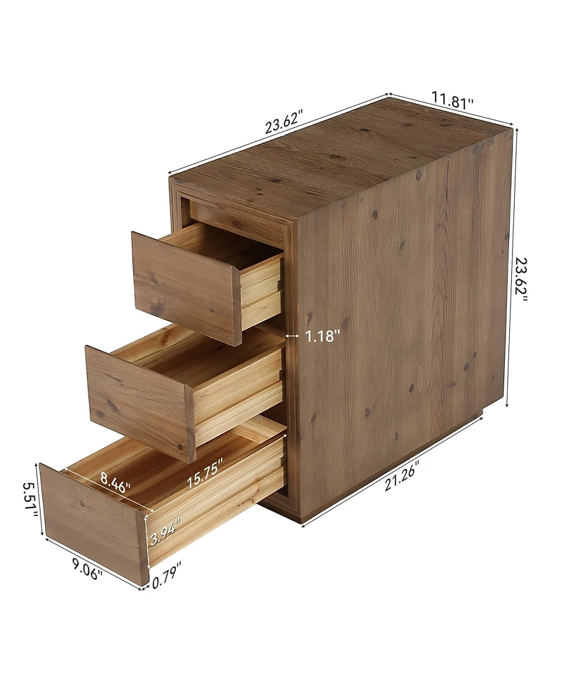 Tribesigns Solid Wood Nightstand with 3-Drawers, Side Table, Assembly Wooden Bedside Table