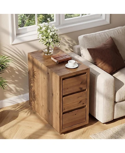 Tribesigns Solid Wood Nightstand with 3-Drawers, Side Table, Assembly Wooden Bedside Table