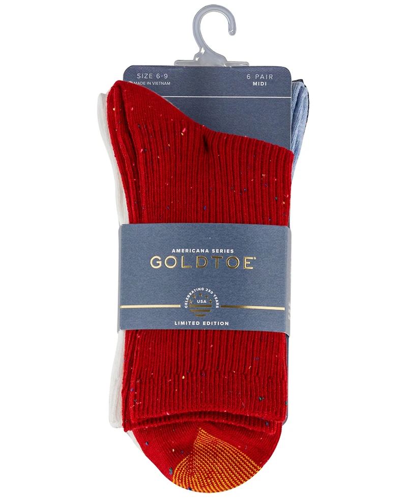 Gold Toe Women's Americana Rib Nep Midi Socks, 6-Pack