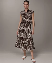 Donna Karan New York Petite Collared Printed Top