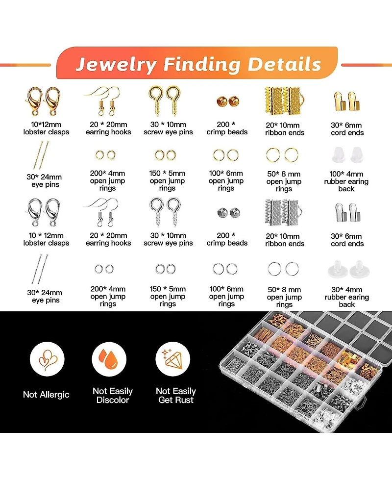 Gnuadz 1810 Pcs Jewelry Making Kit Pliers Wires Findings Chains Magnifier Storage Bag